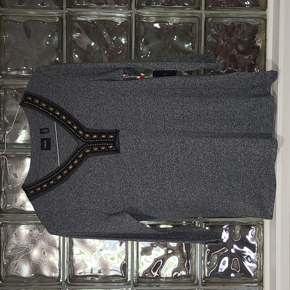 Raphaella embellished top - 3/4 sleeve, soft, gray, black, size M
